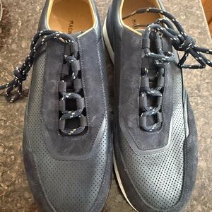 Magnanni Navy Suede and Perforated Leather Men's Sneaker
